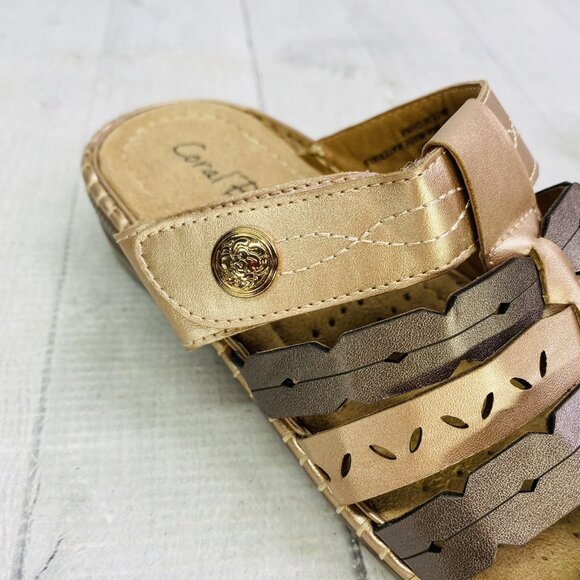 Coral Bay JAZLYN  Rose Gold Brown Adjustable Wedge Low Heel Slides Sandal Sz 6 M - Picture 12 of 14